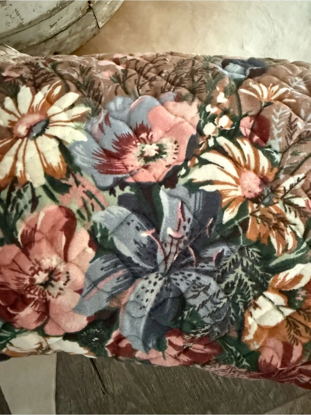 Vintage Floral Quilted Velvet Decorative Pillow - Multi Color